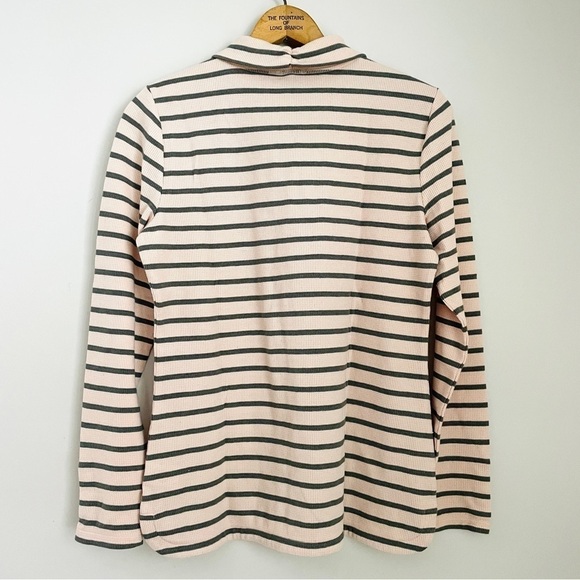 T by Talbots Funnel Neck Striped Top Waffle Blush Pink Olive Green - Picture 6 of 6